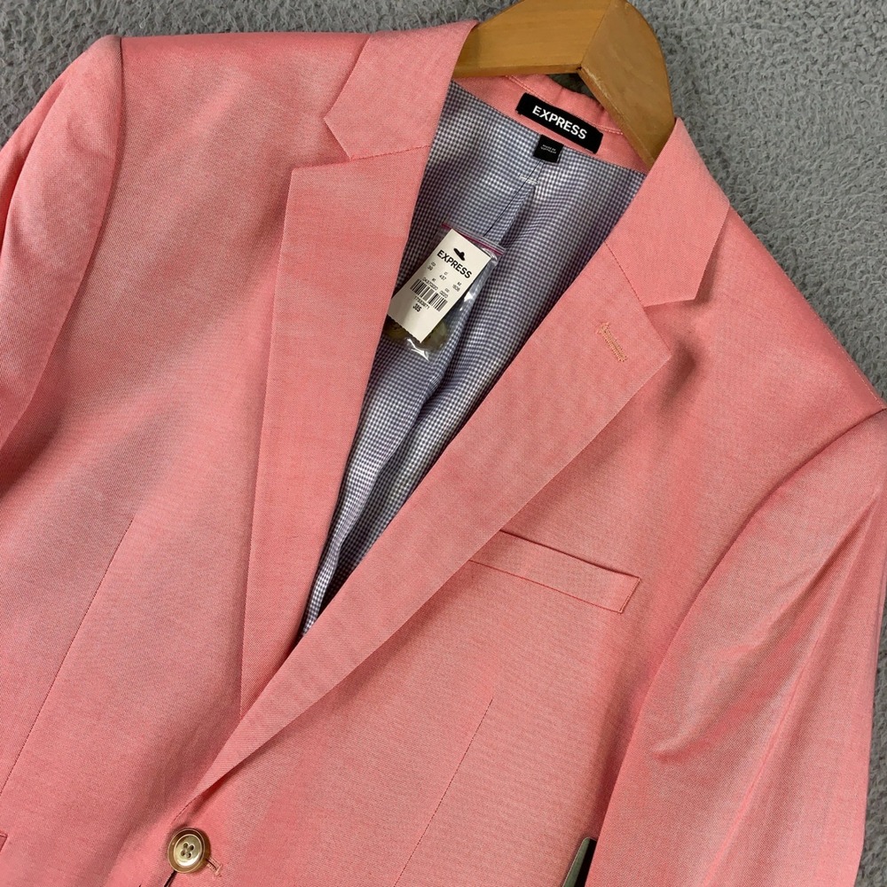 Express Blazer Suit Jacket Mens 38S Pink Cotton Oxford Stretch Slim Fit 2-Button